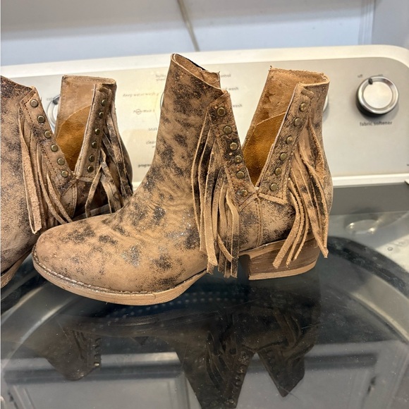 Circle G by Corral Studded Fringe Leather Ankle Boots - Brown - Picture 4 of 11